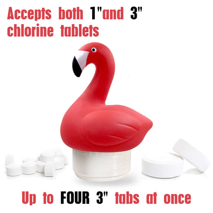 XY-WQ Chlorine Floater, Floating Pool Chlorine Dispenser (Flamingo), Fits 1 and 3 Inch Tablets for Large and Small Pools, Hot Tub, Spa
