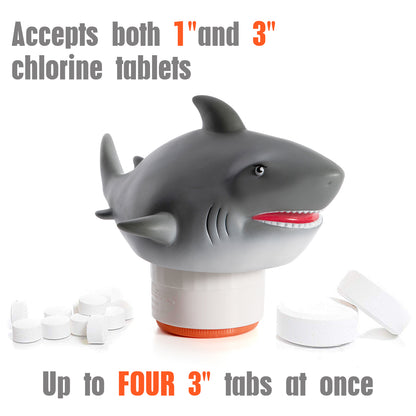 XY-WQ Chlorine Floater, Floating Pool Chlorine Dispenser (Shark), Fits 1 and 3 Inch Tablets for Large and Small Pools, Hot Tub, Spa
