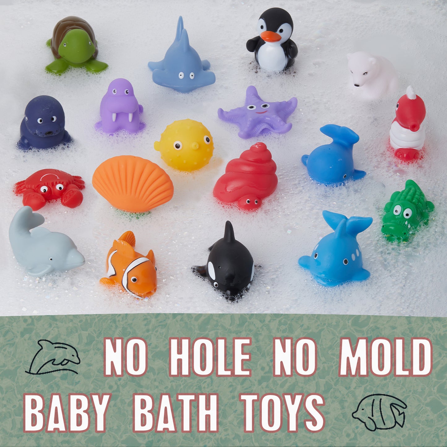 Mold Free Bath Toys 18 Pcs for Toddlers/ Infants 6 - 12- 18 Months, No Hole Baby Bathtub Toys, 1 2 3 4 Years Old Kids (18 Pcs Ocean Animals with Mesh Bag) Visit the XY-WQ Store